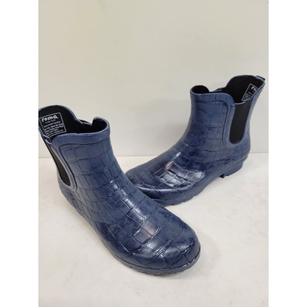Roma Womens Size 9 Blue Croc Embossed Chelsea Rain Boots Waterproof Rubber